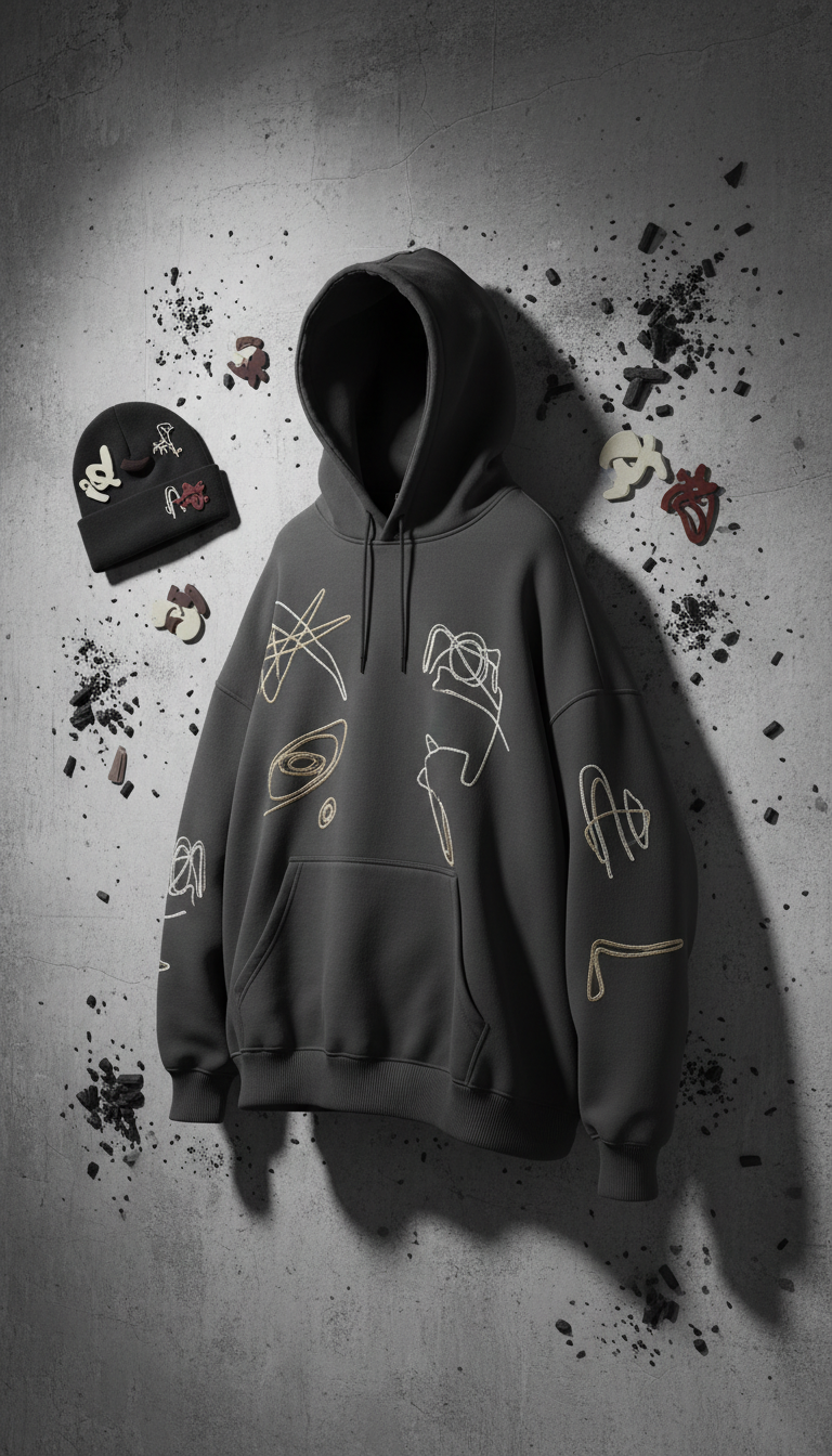 Oversized Charcoal Graphic Hoodie