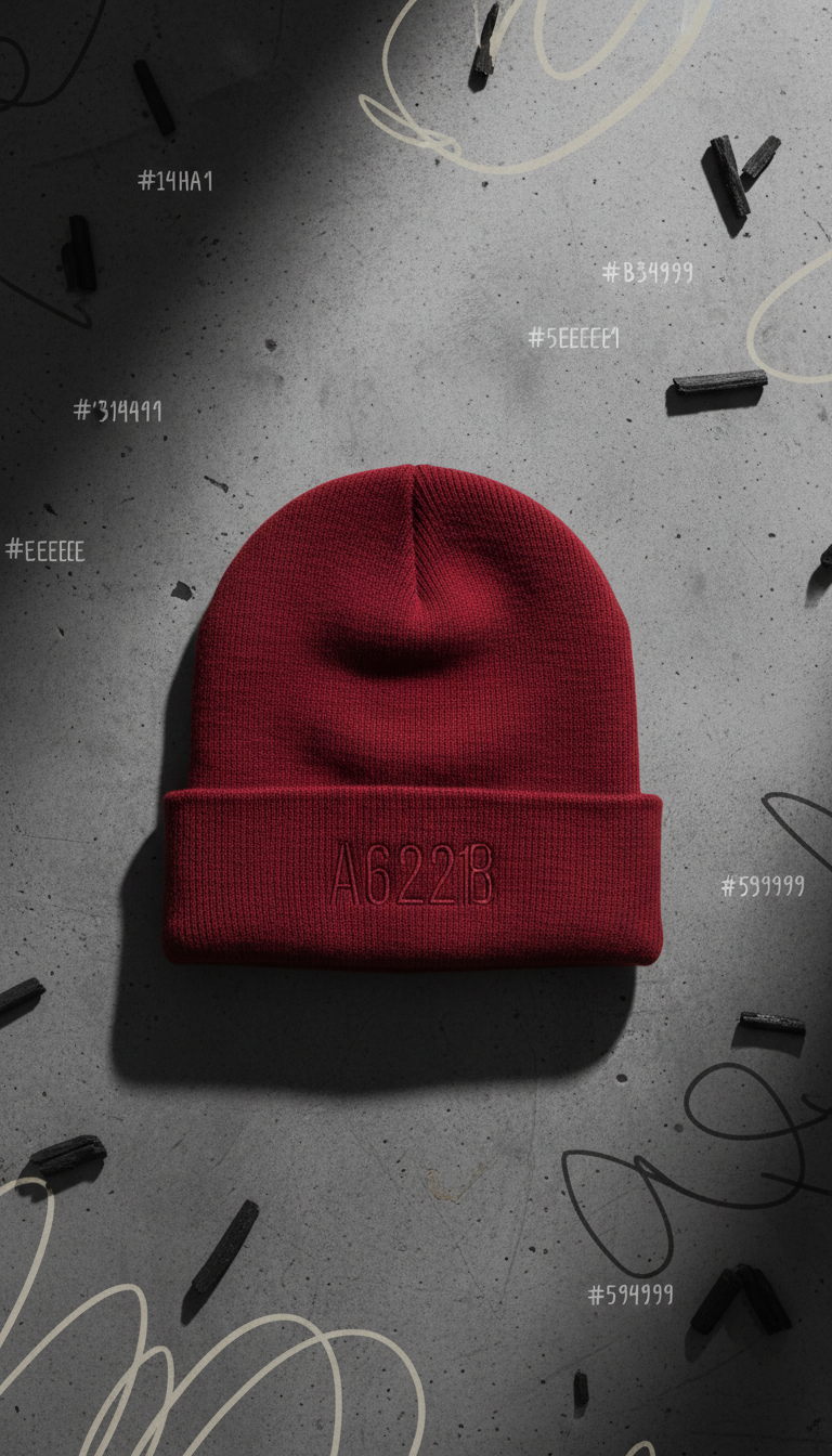 Deep Blood Red Embroidered Beanie