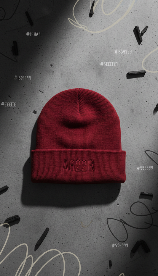 Deep Blood Red Embroidered Beanie