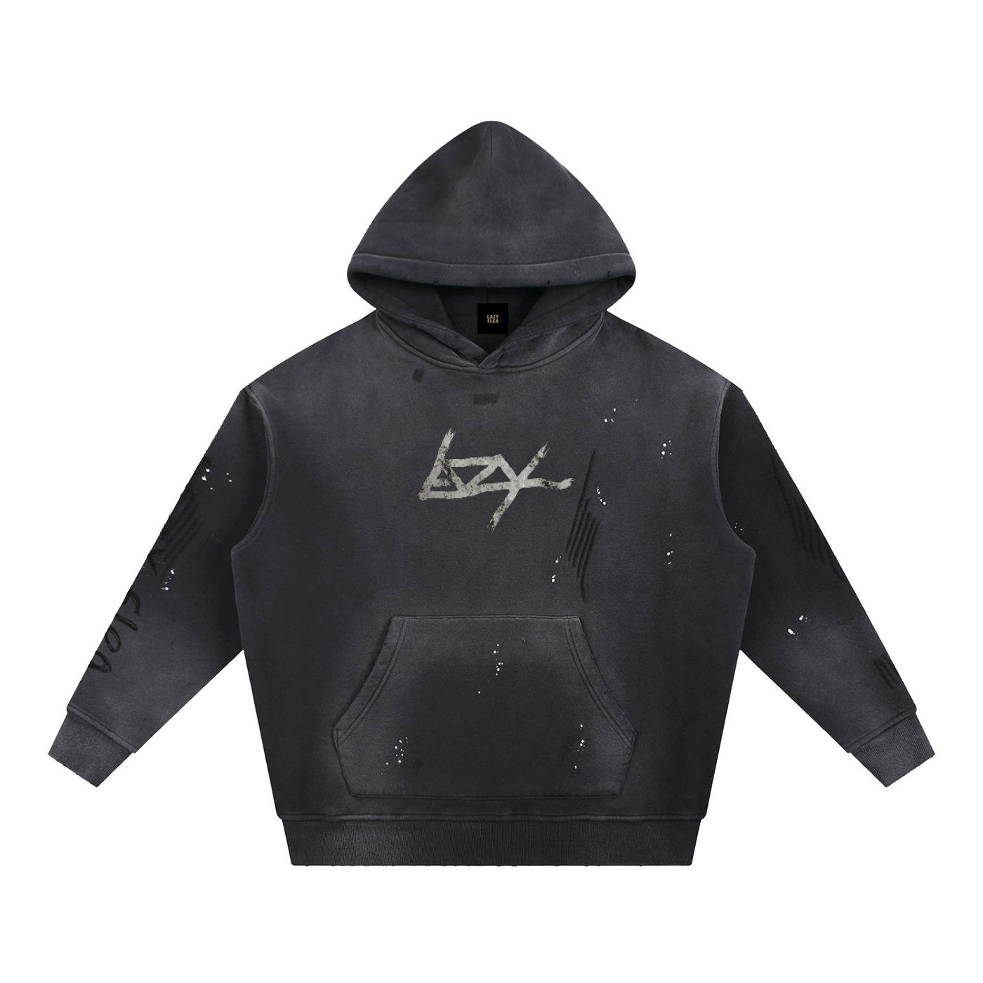 Lazy Vintage Washed Frayed Fleece Hoodie