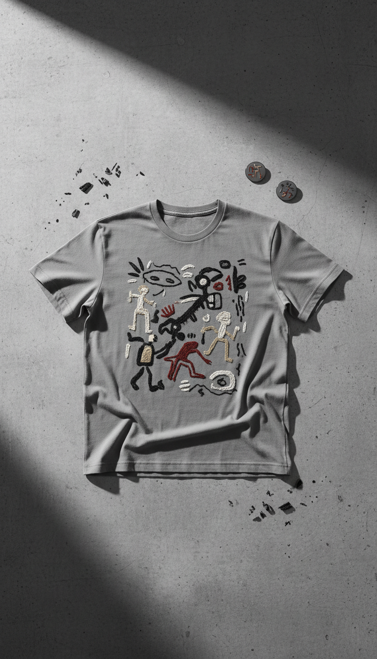 Ash Grey Hand-Drawn Art T-Shirt